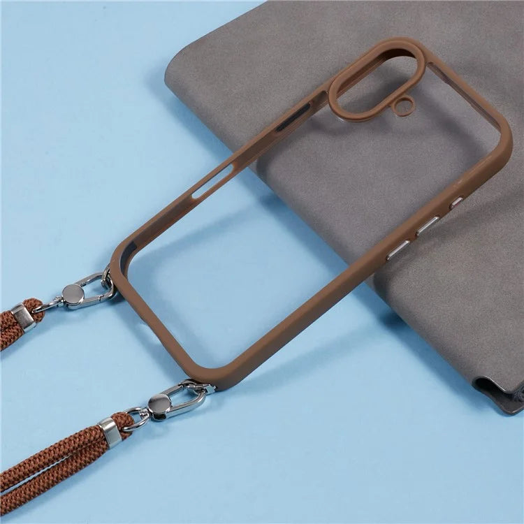 For iPhone 16 Case TPU+PC Crystal Clear Back Cover with Lanyard