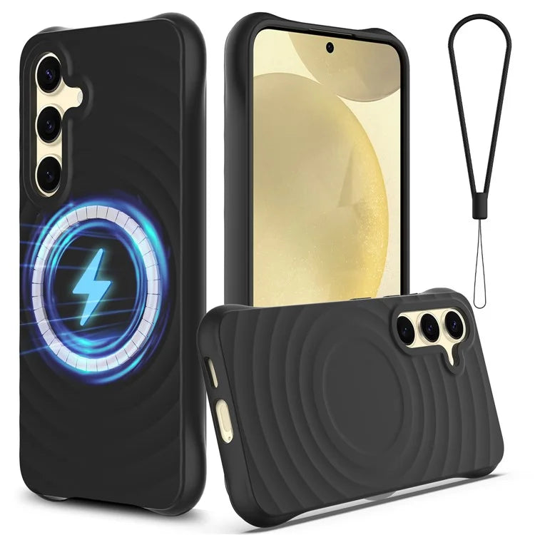 For Samsung Galaxy S24 FE Case Compatible with MagSafe Ripple Texture Liquid Silicone Protective Cover with Strap