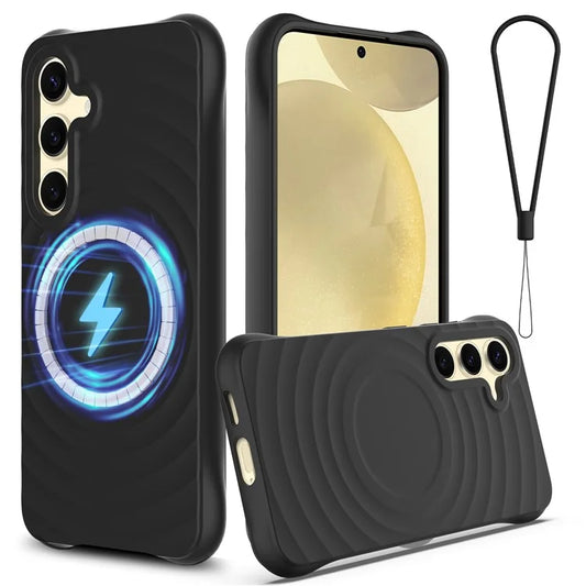 For Samsung Galaxy S24 FE Case Compatible with MagSafe Ripple Texture Liquid Silicone Protective Cover with Strap