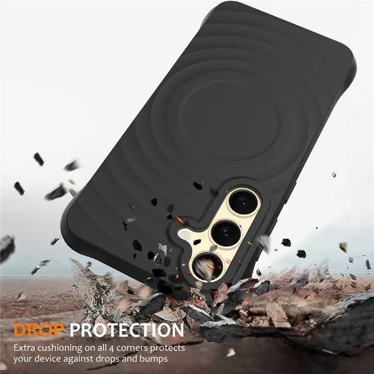 For Samsung Galaxy S24 FE Case Compatible with MagSafe Ripple Texture Liquid Silicone Protective Cover with Strap