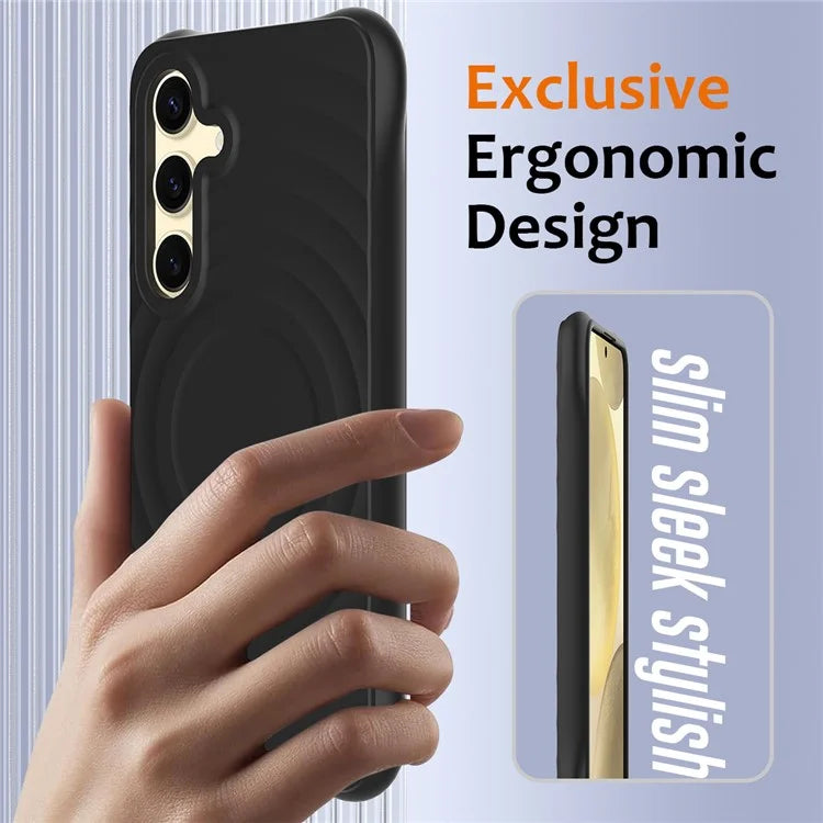For Samsung Galaxy S24 FE Case Compatible with MagSafe Ripple Texture Liquid Silicone Protective Cover with Strap