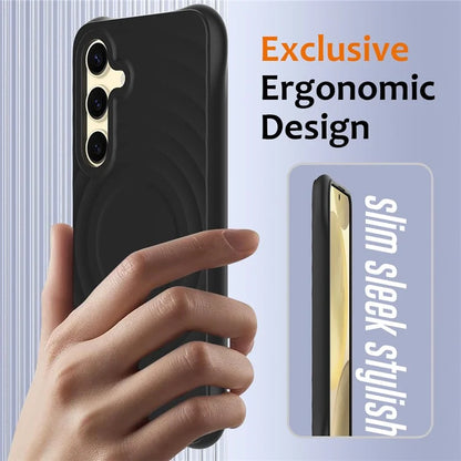 For Samsung Galaxy S24 FE Case Compatible with MagSafe Ripple Texture Liquid Silicone Protective Cover with Strap