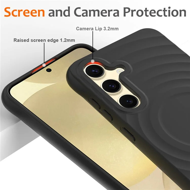 For Samsung Galaxy S24 FE Case Compatible with MagSafe Ripple Texture Liquid Silicone Protective Cover with Strap