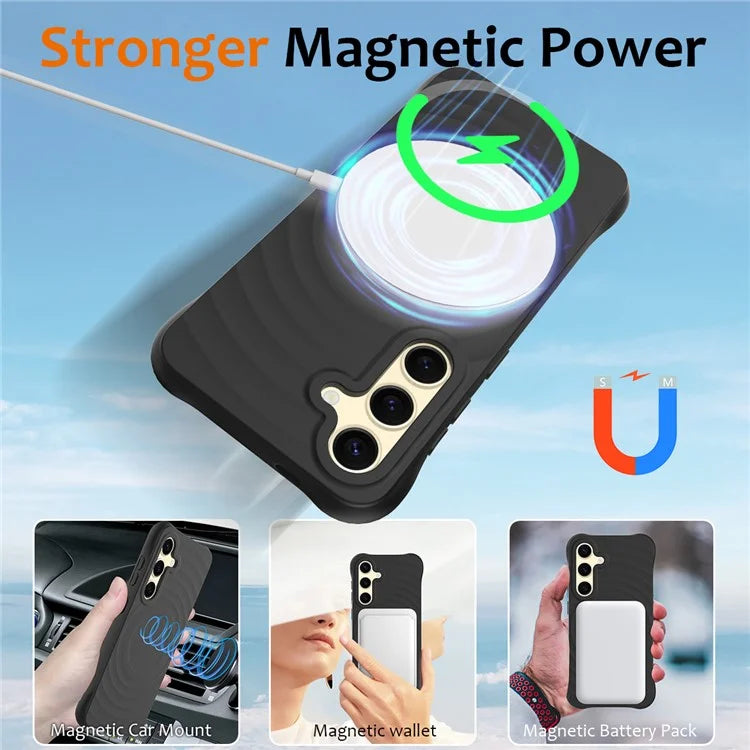 For Samsung Galaxy S24 FE Case Compatible with MagSafe Ripple Texture Liquid Silicone Protective Cover with Strap