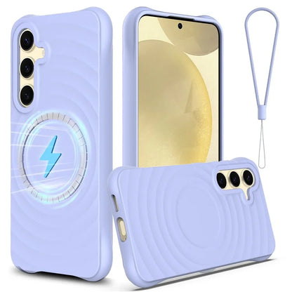 For Samsung Galaxy S24 FE Case Compatible with MagSafe Ripple Texture Liquid Silicone Protective Cover with Strap