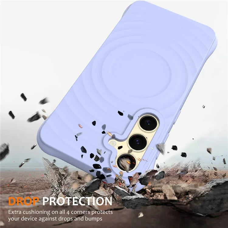 For Samsung Galaxy S24 FE Case Compatible with MagSafe Ripple Texture Liquid Silicone Protective Cover with Strap