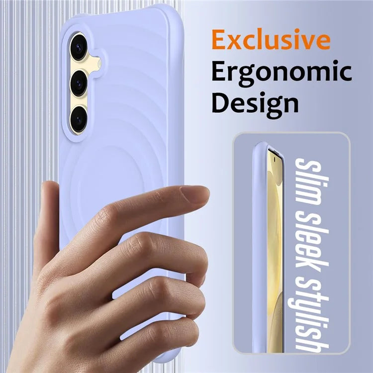 For Samsung Galaxy S24 FE Case Compatible with MagSafe Ripple Texture Liquid Silicone Protective Cover with Strap