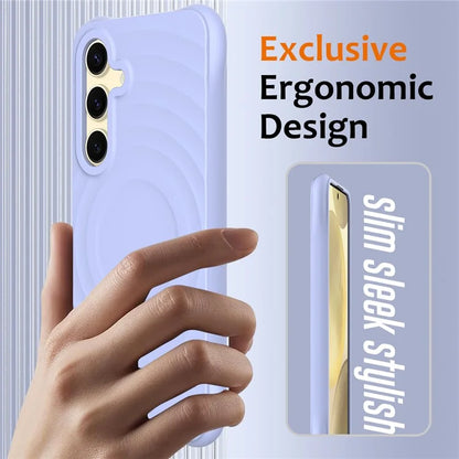 For Samsung Galaxy S24 FE Case Compatible with MagSafe Ripple Texture Liquid Silicone Protective Cover with Strap