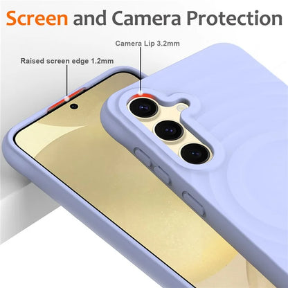 For Samsung Galaxy S24 FE Case Compatible with MagSafe Ripple Texture Liquid Silicone Protective Cover with Strap
