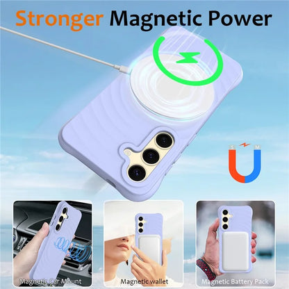 For Samsung Galaxy S24 FE Case Compatible with MagSafe Ripple Texture Liquid Silicone Protective Cover with Strap