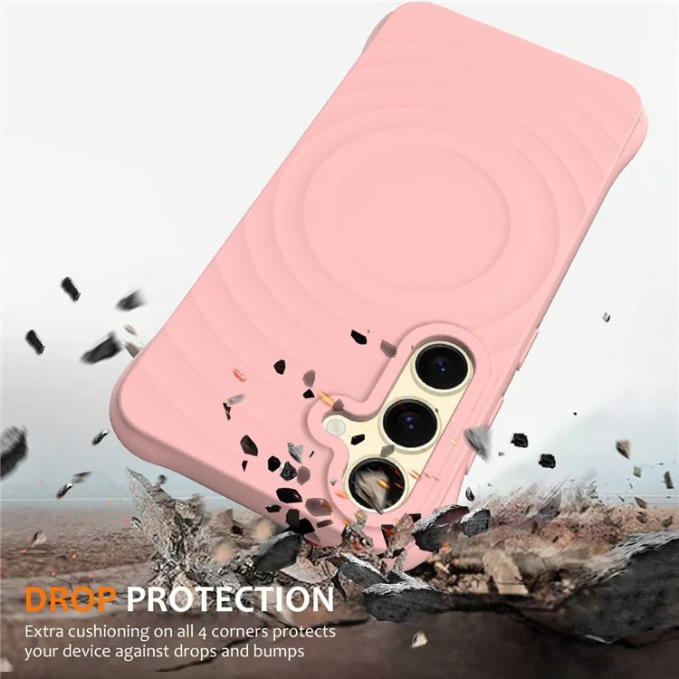 For Samsung Galaxy S24 FE Case Compatible with MagSafe Ripple Texture Liquid Silicone Protective Cover with Strap