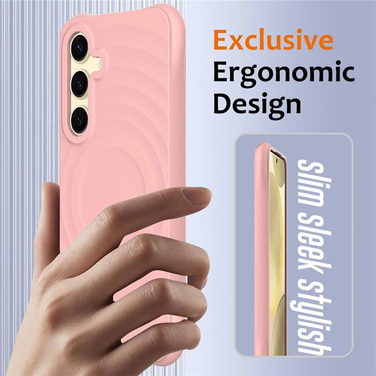 For Samsung Galaxy S24 FE Case Compatible with MagSafe Ripple Texture Liquid Silicone Protective Cover with Strap