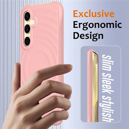 For Samsung Galaxy S24 FE Case Compatible with MagSafe Ripple Texture Liquid Silicone Protective Cover with Strap