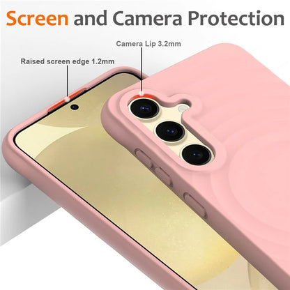 For Samsung Galaxy S24 FE Case Compatible with MagSafe Ripple Texture Liquid Silicone Protective Cover with Strap