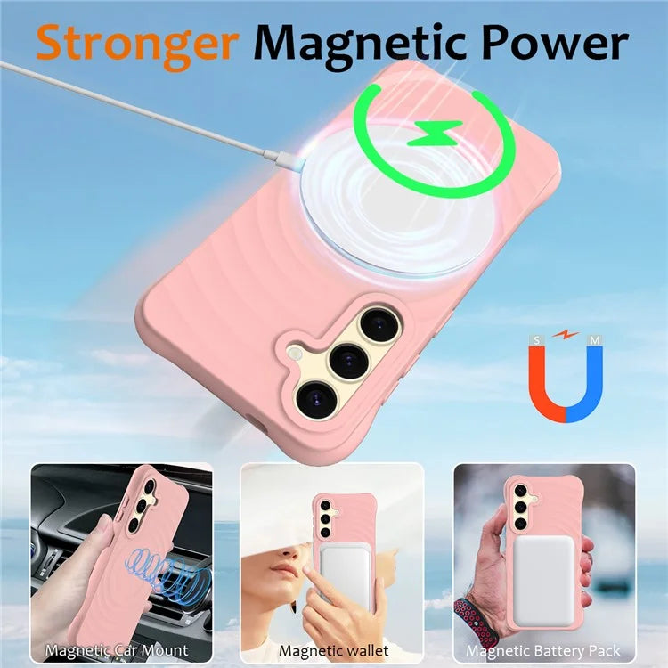 For Samsung Galaxy S24 FE Case Compatible with MagSafe Ripple Texture Liquid Silicone Protective Cover with Strap