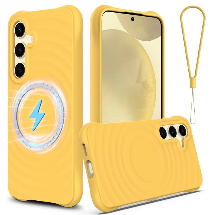 For Samsung Galaxy S24 FE Case Compatible with MagSafe Ripple Texture Liquid Silicone Protective Cover with Strap