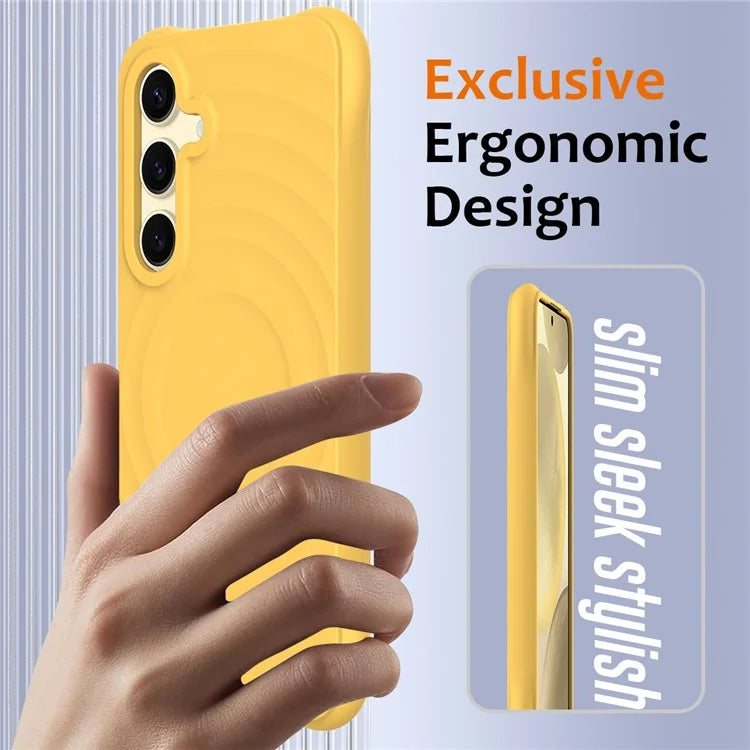For Samsung Galaxy S24 FE Case Compatible with MagSafe Ripple Texture Liquid Silicone Protective Cover with Strap