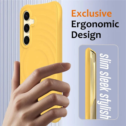 For Samsung Galaxy S24 FE Case Compatible with MagSafe Ripple Texture Liquid Silicone Protective Cover with Strap