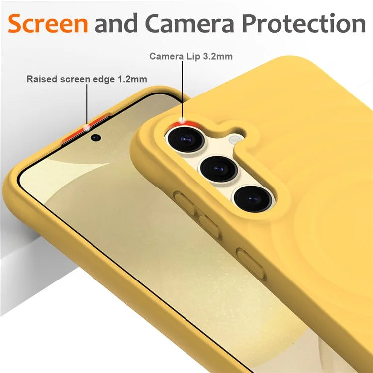 For Samsung Galaxy S24 FE Case Compatible with MagSafe Ripple Texture Liquid Silicone Protective Cover with Strap