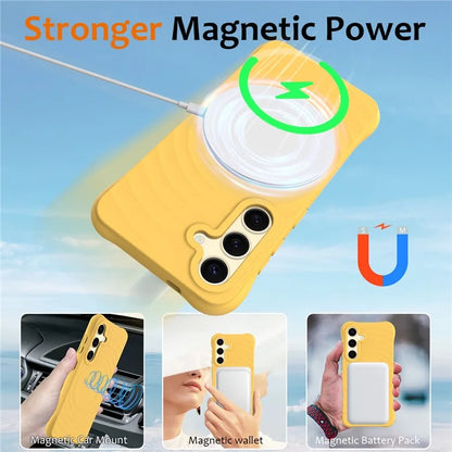 For Samsung Galaxy S24 FE Case Compatible with MagSafe Ripple Texture Liquid Silicone Protective Cover with Strap