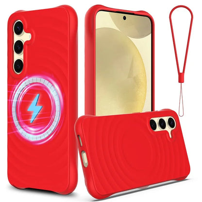 For Samsung Galaxy S24 FE Case Compatible with MagSafe Ripple Texture Liquid Silicone Protective Cover with Strap