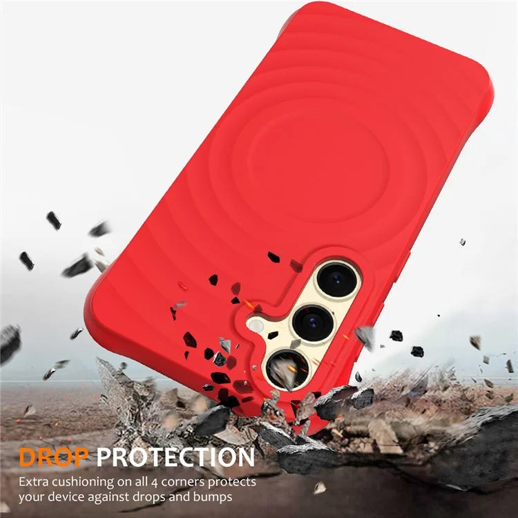 For Samsung Galaxy S24 FE Case Compatible with MagSafe Ripple Texture Liquid Silicone Protective Cover with Strap