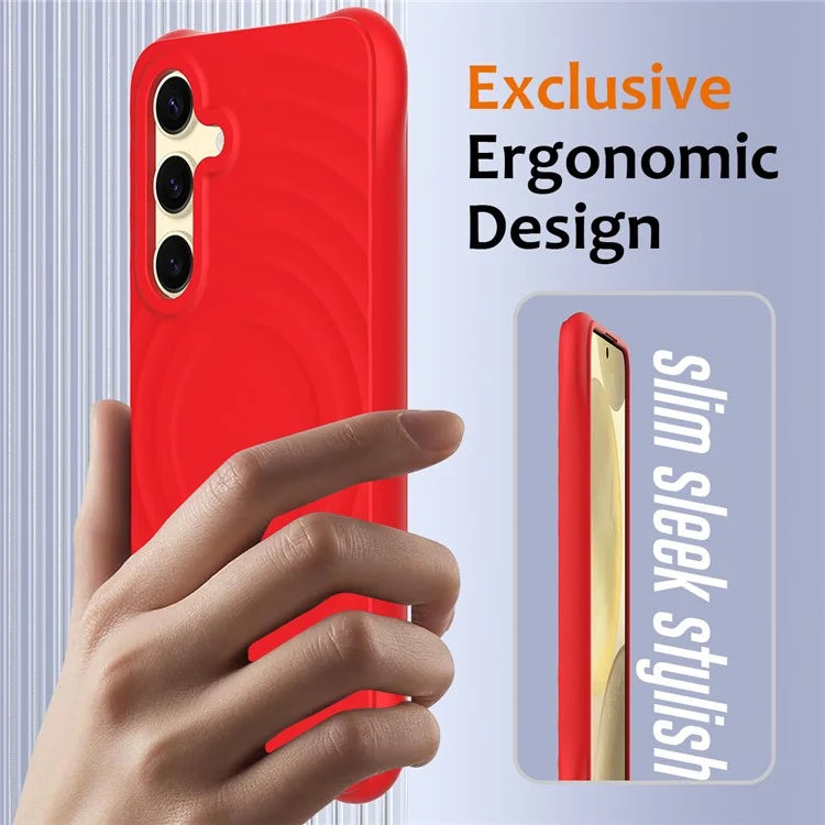 For Samsung Galaxy S24 FE Case Compatible with MagSafe Ripple Texture Liquid Silicone Protective Cover with Strap