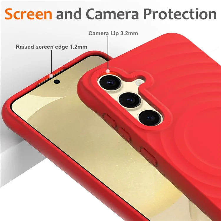 For Samsung Galaxy S24 FE Case Compatible with MagSafe Ripple Texture Liquid Silicone Protective Cover with Strap