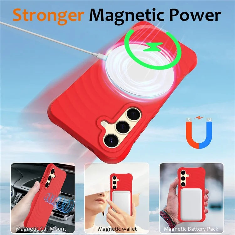 For Samsung Galaxy S24 FE Case Compatible with MagSafe Ripple Texture Liquid Silicone Protective Cover with Strap