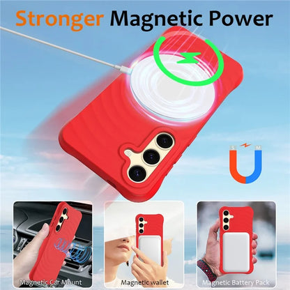 For Samsung Galaxy S24 FE Case Compatible with MagSafe Ripple Texture Liquid Silicone Protective Cover with Strap