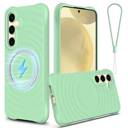 For Samsung Galaxy S24 FE Case Compatible with MagSafe Ripple Texture Liquid Silicone Protective Cover with Strap