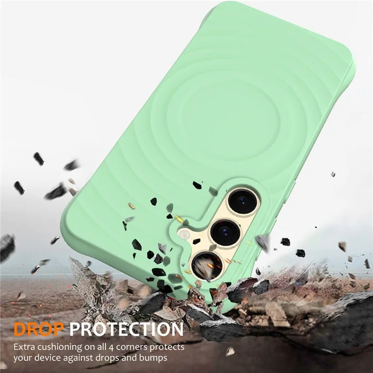 For Samsung Galaxy S24 FE Case Compatible with MagSafe Ripple Texture Liquid Silicone Protective Cover with Strap