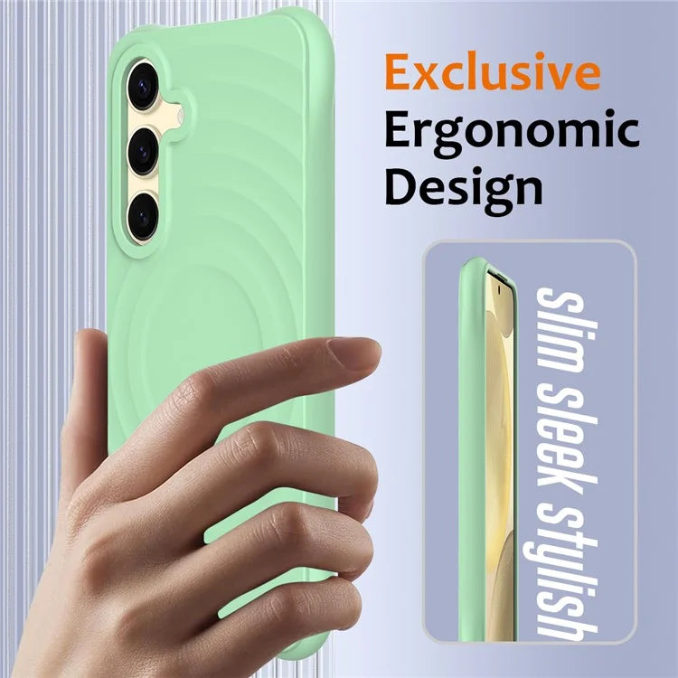 For Samsung Galaxy S24 FE Case Compatible with MagSafe Ripple Texture Liquid Silicone Protective Cover with Strap