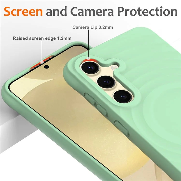 For Samsung Galaxy S24 FE Case Compatible with MagSafe Ripple Texture Liquid Silicone Protective Cover with Strap