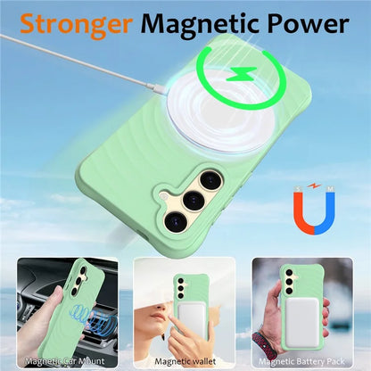 For Samsung Galaxy S24 FE Case Compatible with MagSafe Ripple Texture Liquid Silicone Protective Cover with Strap