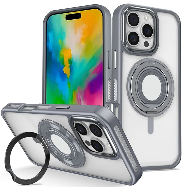 For iPhone 16 Pro Case TPU+PC Clear Phone Cover with Silicone Ring Kickstand