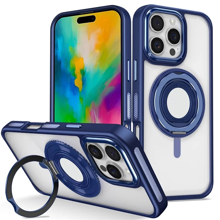 For iPhone 16 Pro Case TPU+PC Clear Phone Cover with Silicone Ring Kickstand