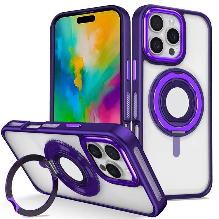 For iPhone 16 Pro Case TPU+PC Clear Phone Cover with Silicone Ring Kickstand