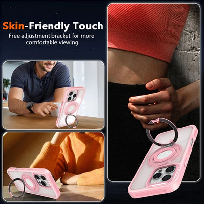 For iPhone 16 Pro Case TPU+PC Clear Phone Cover with Silicone Ring Kickstand