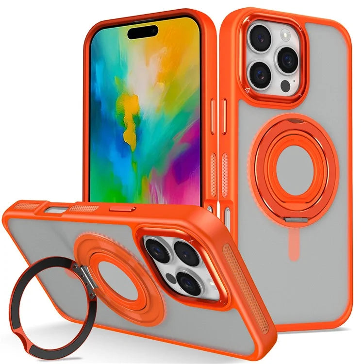 For iPhone 16 Pro Case TPU+PC Matte Backplate Phone Cover with Silicone Ring Kickstand