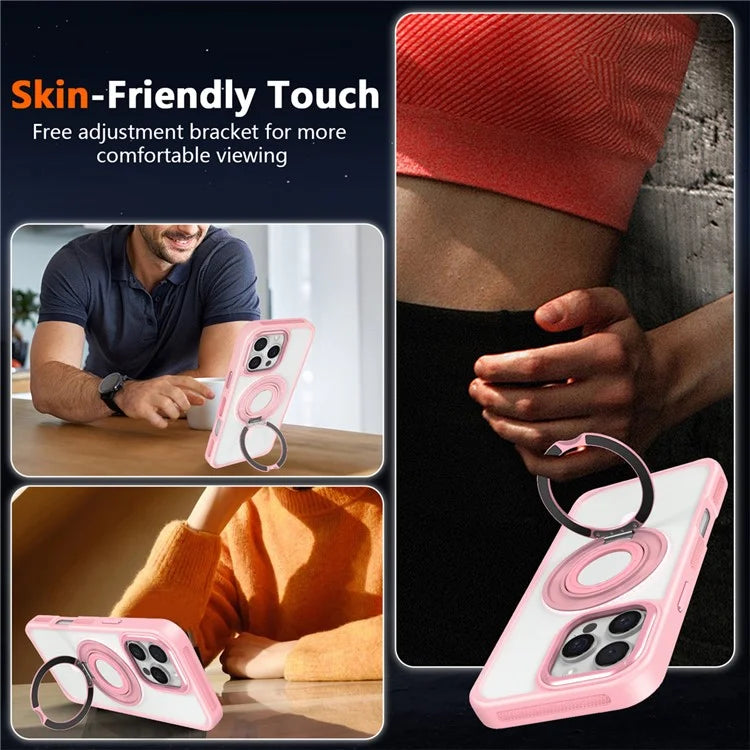 For iPhone 16 Pro Case TPU+PC Matte Backplate Phone Cover with Silicone Ring Kickstand