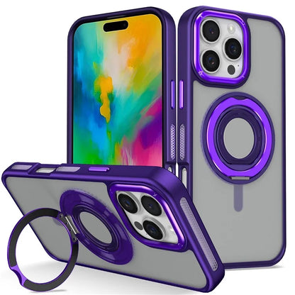 For iPhone 16 Pro Case TPU+PC Matte Backplate Phone Cover with Silicone Ring Kickstand