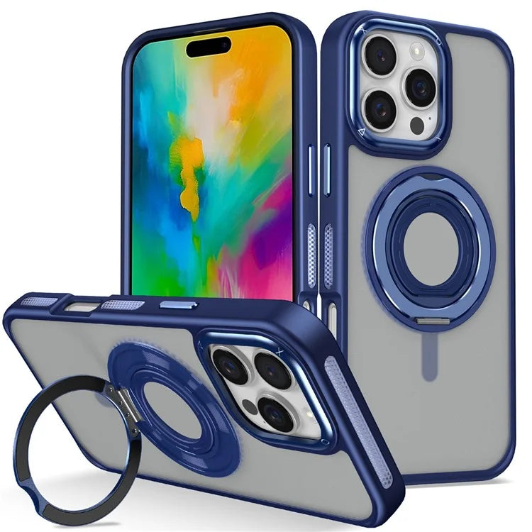 For iPhone 16 Pro Case TPU+PC Matte Backplate Phone Cover with Silicone Ring Kickstand