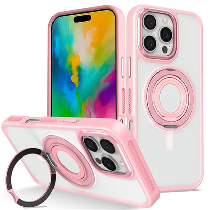 For iPhone 16 Pro Case TPU+PC Matte Backplate Phone Cover with Silicone Ring Kickstand