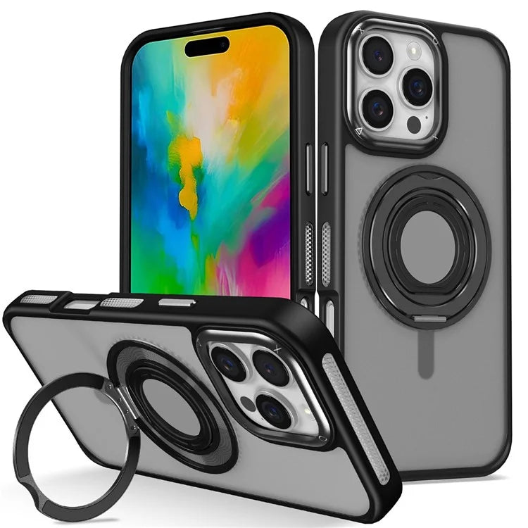 For iPhone 16 Pro Case TPU+PC Matte Backplate Phone Cover with Silicone Ring Kickstand