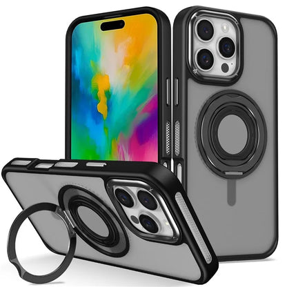 For iPhone 16 Pro Case TPU+PC Matte Backplate Phone Cover with Silicone Ring Kickstand