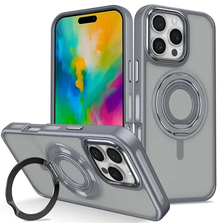 For iPhone 16 Pro Max Case TPU+PC Matte Backplate Phone Cover with Silicone Ring Kickstand