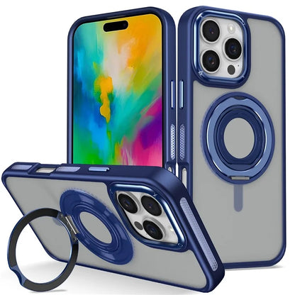 For iPhone 16 Pro Max Case TPU+PC Matte Backplate Phone Cover with Silicone Ring Kickstand