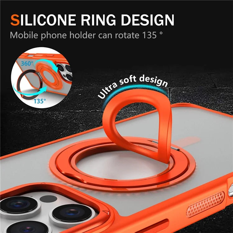 For iPhone 16 Pro Max Case TPU+PC Matte Backplate Phone Cover with Silicone Ring Kickstand