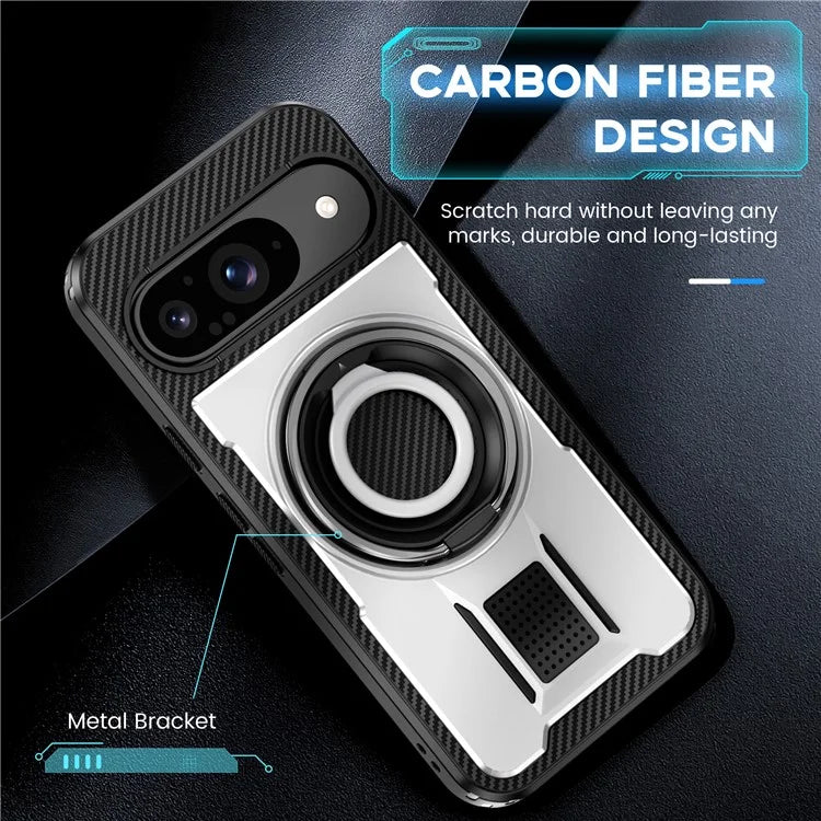 For Google Pixel 9  /  Google Pixel 9 Pro Case TPU+PC Kickstand Phone Cover with Silicone Finger Strap